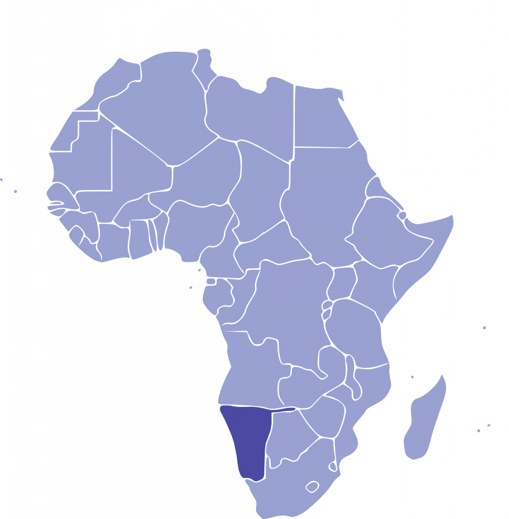 Namibia Africa map, Namibia highlighted in south.